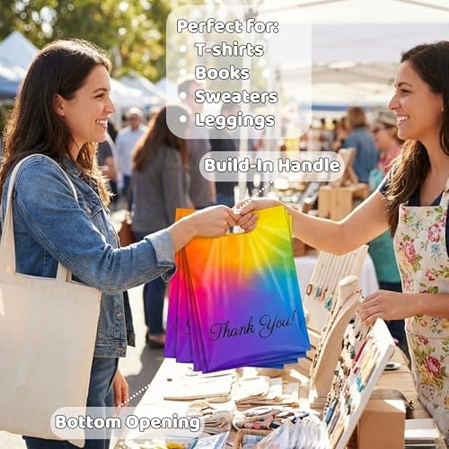 Rainbow Poly Mailers with Handle, 10x13, 100 Pack, Thank You Bags - view 2