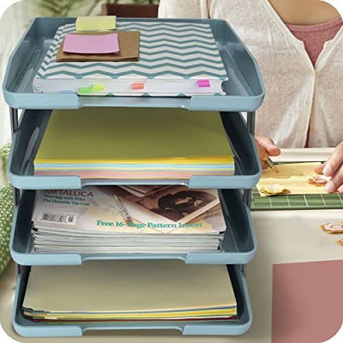 Traditional 4 Tier Letter Tray, Front Load Design, A4 Letter Size, Desktop Organizer (Plastic) (Solid Green Color) - view 4