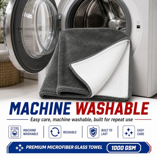 Hybrid Glass Microfiber Towel – Waffle Weave & Plush Dual Action Cleaning Cloth – Streak-Free Window and Surface Drying Towel – Professional Grade -16x16-1000 GSM 2-Pack - view 7