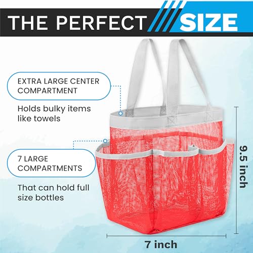 Mesh Shower Caddy – 7 Pocket Portable Organizer Tote for Dorm, Gym, Travel & Bathroom – Quick Dry Collapsible Bag for College Essentials, Toiletries & Cleaning Supplies (Pink) - view 3