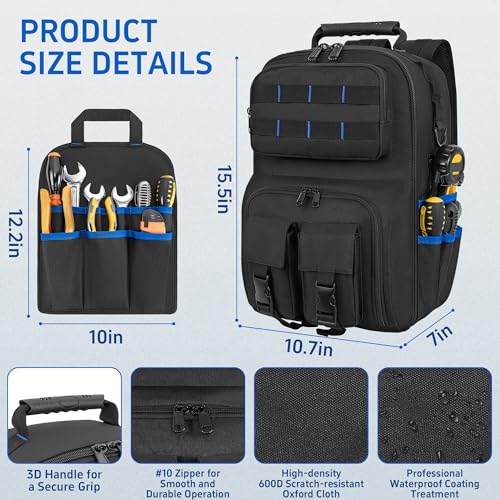 Backpack Tool Bag with Movable Base Plate, Heavy Duty Tool Storage - view 2