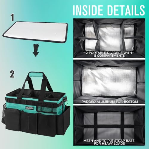 Wearable Cleaning Caddy Bag, Cleaning Caddy Supplies Organizer with Handle & Shoulder Straps for Housekeepers, Under Sink & Car Cleaning Tool Organizers with 4 Foldable Divider (Lake Blue) - view 4