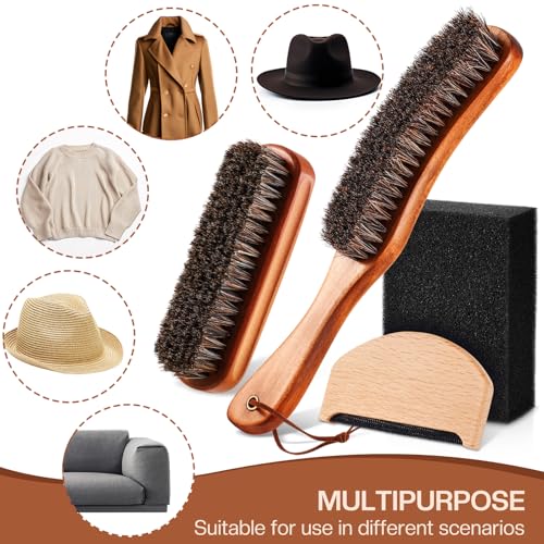 4 Pcs Horsehair Felt Hat Brush Kit with Cleaning Sponge Cowboy Clean Hat Wood Fedora Hat Cleaning Set Baseball Cap Lint Brush Remove Dust for Hair Furniture Suits Clothes(Style D) - view 5