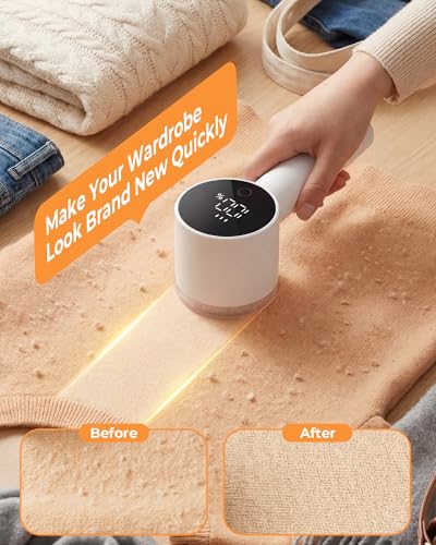 Fabric Shaver, 2 in 1 Rechargeable Sweater Shaver with Lint Roller, Magnetic Cap, Digital Display, 2 Extra Blades, Defuzzer for Clothing Furniture Couch - view 6