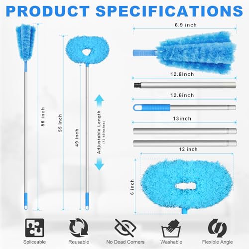 Ceiling Fan Cleaner Duster, Adjustable Microfiber Duster, Blue - view 2