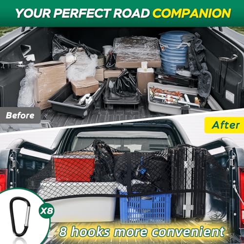 Heavy Duty Cargo Net for Pickup Truck Bed - 4' x 4' Stretches to 8' x 8' - Sturdy Latex Bungee Net Mesh - Truck Bed Accessories for Dodge RAM, Ford, Chevy, Toyota - view 4