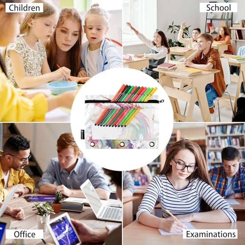 Watercolor Dragon Pencil Pouch for 3 Ring Binder, 2 Pack Waterproof Pencil Bags Clear Window Zipper School Office Supplies - view 6