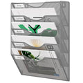 Wall File Organizer 5 Tier Hanging Paper Folder Holder, Zero Assembly Metal Mesh Wall Mounted Mail Organizer for Office Home Classroom Narrow Spaces, Silver