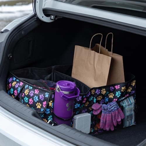 Collapsible Paw Print Car Trunk Organizer with 6 Pockets Truck SUV and Sedan Caddy With Compartment Vehicle Storage Container (Argyle Paws) - view 2