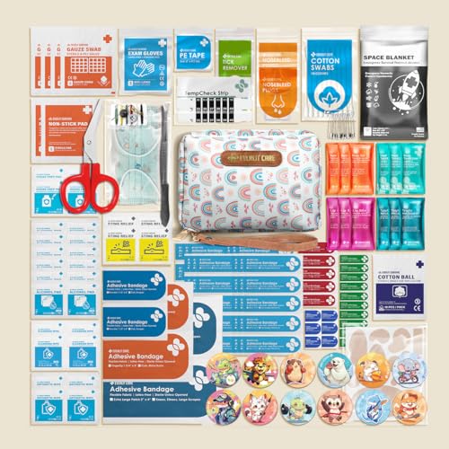 Care Rescue Pack | Family-Friendly First Aid Kit for Kids with 200 Pcs Medical Supplies | Travel-Friendly Compact Storage Bag for Home, Car, Travel, Camping, Adventure (Rainbow) - view 2