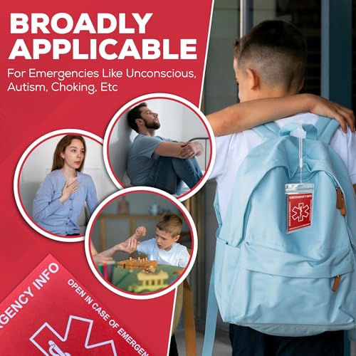 12 Pack Emergency Contact Cards with 10 Card Sleeves - Child ID Card for Car Seat Safety Stickers and Backpack Tags for Kids - Life Alert for Travel,Camping,Medical Fokder,Daycare Essential - view 4