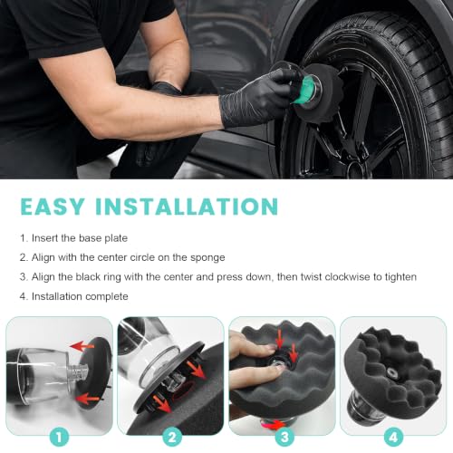 Tire Shine Applicator, Streak-Free Car Tire Dressing Applicator Detailing Tool with Ergonomic Handle, Reusable Flow Foam Pad Applying Tool for Tyre Shine & Wheel Care - view 4