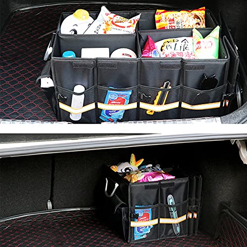 Car Trunk Organizer - Collapsible Trunk Organizer with Foldable Cover Aluminium Alloy Handle Reflective Strip for Auto, SUV, Truck, Minivan (S Black) - view 5