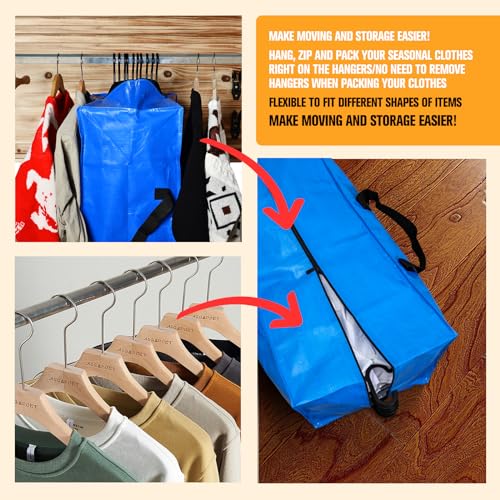 Heavy Duty Blue Moving Bags with Strong Zipper Handles Backpack Straps - view 3