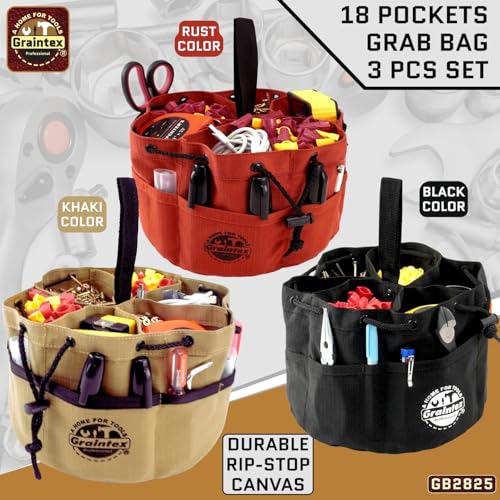 18 Pocket Grab Bags Set of 3 Pcs Rip-Stop Canvas, Drawstring Closure, Small Parts Organizer Bag, Small Tools, Screws, Parts, Parachute Tool Bag, Parachute Tool Organizer for Essential Items - view 2