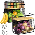 Magnetic Shelf for Fridge with Wood Lid, Fruit Potato and Onion Storage Bins, Pantry Organizers & Storage, Large Container Magnetic Spice Rack for Refrigerator, Kitchen Counter (Black, 2)