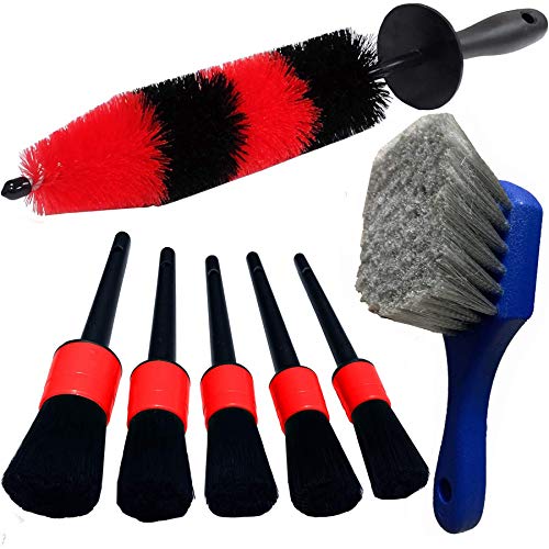 Car Wash Brush with Long Handle, Car Detailing Kit, Wheel Brush 7 Packs