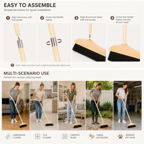 Horsehair Broom with Handle for Hardwood Floors, 35 in Long - view 6