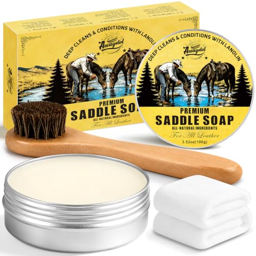 Saddle Soap for Leather 3.52oz,3-in-1 Leather Cleaner & Conditioner to Soften,Protect Leathercraft with Horsehair Brush & Cloth,Leather Soap for Car Interior,Couch,Shoe,Purse,Boot,Bag & Saddle