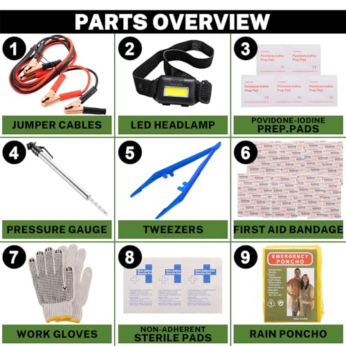Car Emergency Kit with Battery Jumper Cables, Black - view 2