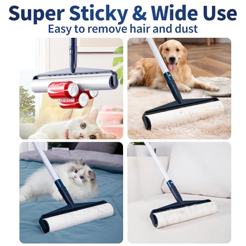 13.8in Large Big XL Jumbo Lint Roller for Floor with Long Handle, Mega Sticky Rollers Pet Hair Remover for Carpet, Bed,Couch，Furniture, Walls, Bathroom & Hair Collector Cleaner with Dog Cat Fur - view 6