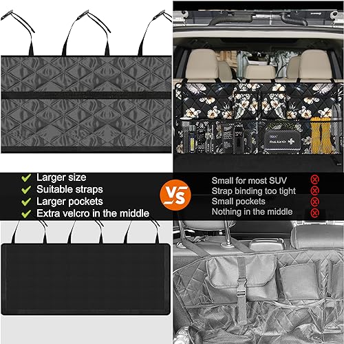 Car Trunk Organizer, Large Capacity Backseat Trunk Organizer (42"*18"), Collapsible Car Storage Bag with 8 Pockets - Hibiscus - view 2