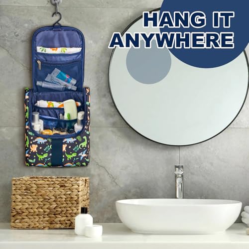 Cute Cartoon Hanging Kids Toiletry Bag Children Travel Cosmetic Makeup Organizer Wash Bag Shower bag Over Night Bag Camping Shaving Kit Bag for Boys & Girls (Dinosaurs) - view 5