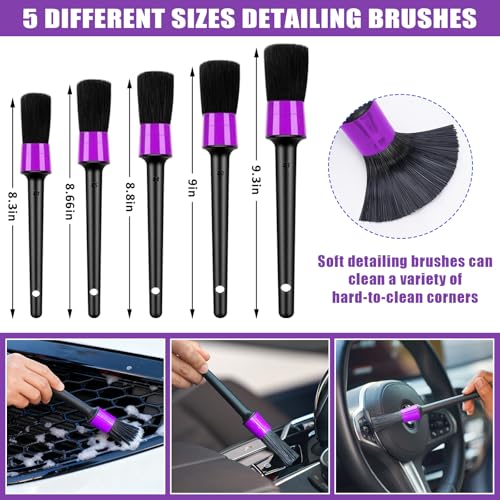Windshield Cleaner Tool, 17Pcs Car Interior Detailing Kit, Detailing Brush, Towels, Duster, Car Cleaning Kit Interior for RVs, Truck, Trailer (Purple) - view 4