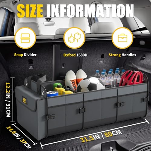 Car Trunk Organizer with Cooler, 100L, Premium Material, Gray - view 2