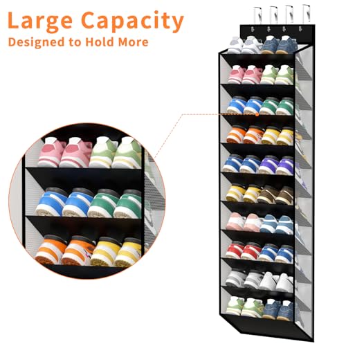 10-Tier Over Door Mesh Shoe Organizer with Large Deep Pockets, Hanging Door Shoe Storage Rack That Holds 20–30 Pairs of Sneakers, Boots and Other Footwear (Piano White) - view 2