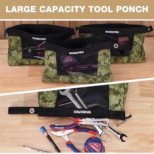 12" Tool Pouches with Zipper, Heavy-Duty Small Tool Bag, Utility small tool pouch for Tool Organizers and Storage, Mini Tool Bag, 3 Pack, Camo - view 3