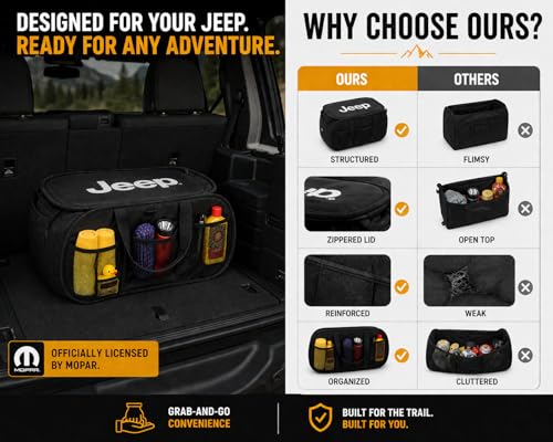 USA Officially Licensed Jeep Pop-Up Cargo Organizer - Expandable Collapsible Storage Caddy for Wrangler, Gladiator & SUVs, Black with Embroidered Logo - view 7