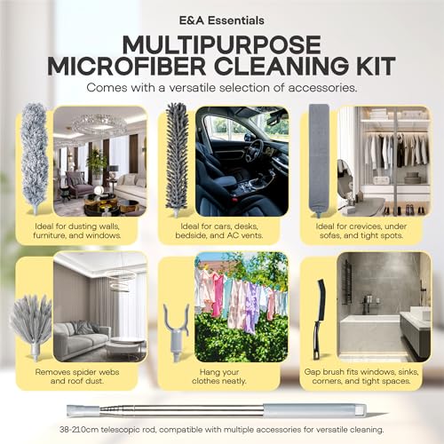 Microfiber Feather Duster with Extension Pole 100 Inches, (8 PCS), Cleaning Brush, Dusters for Cleaning High Ceilings, Cobwebs, Blinds, Cars, Reusable, Washable, Extendable, Ceiling Fan Cleaner Duster - view 6