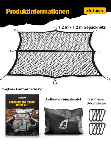 Cargo Net for Pickup Truck Bed with 8 Metal Carabiners & Storage Bag - view 3