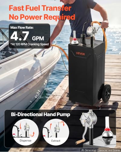 30 Gallon Fuel Gas Caddy, Carbon Steel, Portable Fuel Transfer Storage Tank with Manual Pump & 2 Wheels, Gasoline Diesel Can Container, for Cars, Lawn Mowers, ATVs, Boats, Motorcycles, Black - view 3