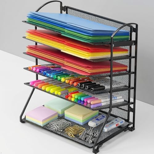 6-Tier Desk Organizer & Sliding Paper Tray, Black - view 7