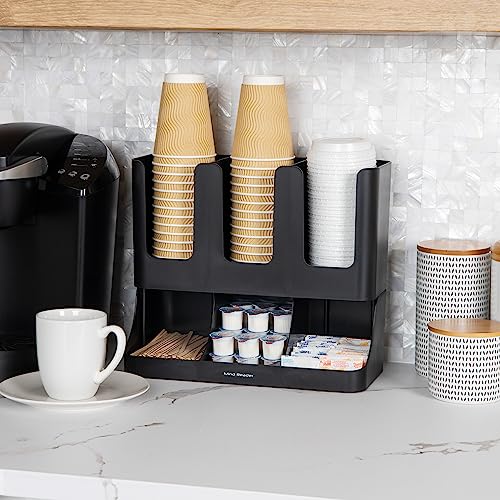 Condiment Station, 13 Inch Countertop Coffee Bar Organizer with 6 Compartments, Storage Caddy for Cups, Lids and Packets, Plastic, Black - view 2