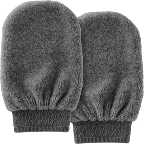 2 Microfiber Cleaning Mitts, Lint-Free Reusable, Gray (2 Pack)