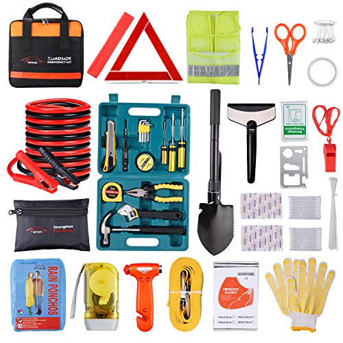 Car Roadside Emergency Kit, Auto Vehicle Safety Kits, with Jumper Cables