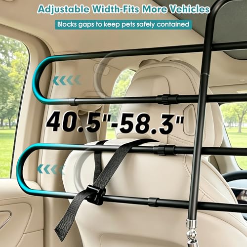 Dog Car Barrier for SUV, Adjustable 40.5"-58.3" Dog Car Divider for Cargo Area and Backseat, Moves with Seats, Metal Pet Barrier for SUVs, Trucks, Sedans,with Tightening Nylon Straps, Black - view 5