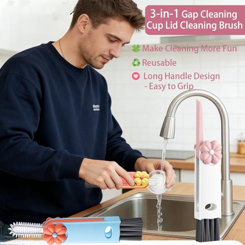 Cup Lid Gap Cleaning Brush, 3 in 1 Cup Lid Brush, Multifunctional Water Bottle Cleaning Brush, Home Kitchen Crevice Brush Tools for Tiny Cup Lid Detail, Bottle Tight Spaces Cup(3 PCS) - view 6
