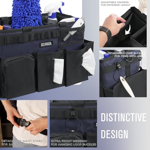 Wearable Cleaning Caddy Bag, Cleaning Caddy Supplies Organizer with Handle & Shoulder Straps for Housekeepers, Under Sink & Car Cleaning Tool Organizers with 4 Foldable Divider Navy (DarkBlue) - view 3