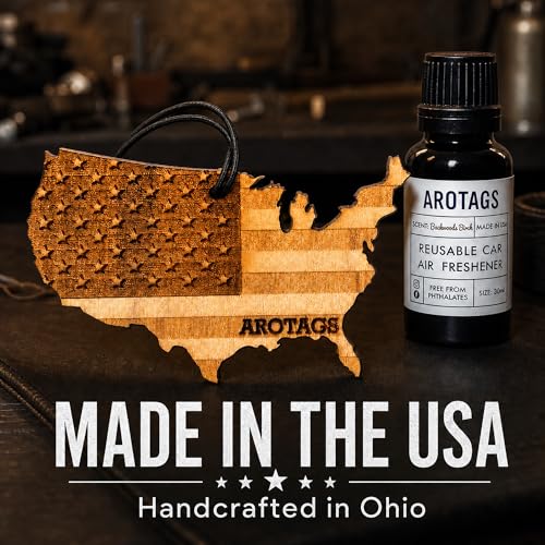 USA Flag Car Air Freshener Kit, Reusable Wood Hanging Diffuser with 30 mL Backwoods Birch Fragrance Oil, Patriotic Car & Truck Accessory - view 4