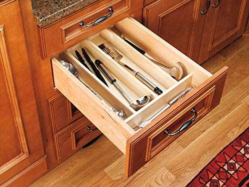 Custom Trim-to-Fit Silverware Drawer Organizer For Kitchen Utensils, Cutlery Cabinet Storage Divider Insert, 18.5" x 22", Maple Wood, 4WUT-1 - view 2
