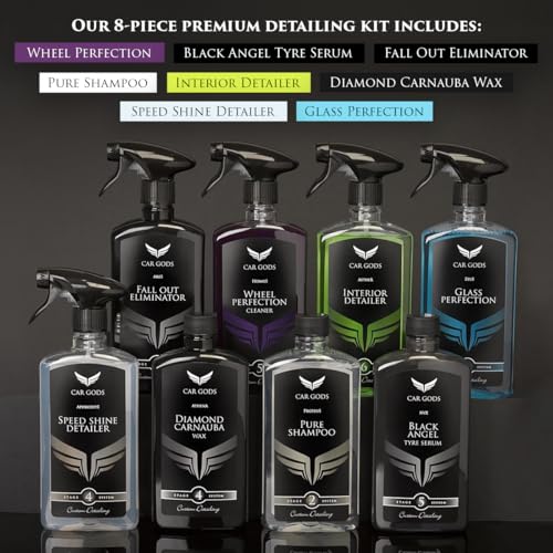 8 Piece Car Cleaning Detailing Kit - Shampoo - Carnauba Wax - Wheel Cleaner - Shine Detailer - Fallout Eliminator - Tyre Serum - Interior Detailer - Glass Cleaner - view 2