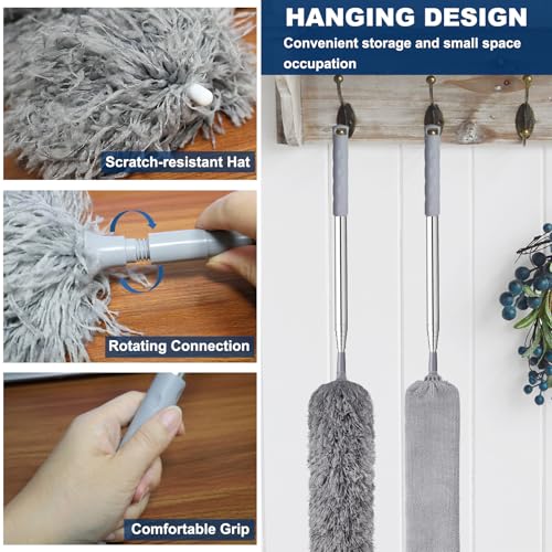 100 Inch Retractable Gap Dust Cleaner Cleaning Tools & Microfiber Feather Duster Washable and Retractable Duster Brush for Cleaning Under Appliances Furniture Ceiling Fan Dust and Cobweb Cleaner - view 3