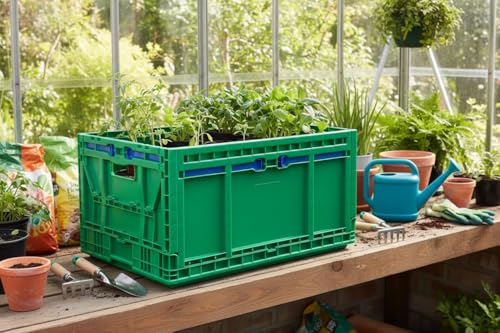 Hudson Exchange 23.62 x 15.75 x 11.81" (15.2 Gallon) Collapsible Straight Wall Handled Storage Container Tote, Green - view 5