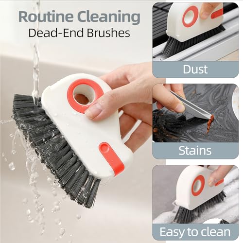 2 in 1 Groove Cleaning Brush, Grout Cleaner Tool & Multifunction Window Track Cleaner (with Hidden Scraper or Mini Dustpan) – for Glass Door Tracks, Window Sills, Sliding Doors (Orange) - view 5