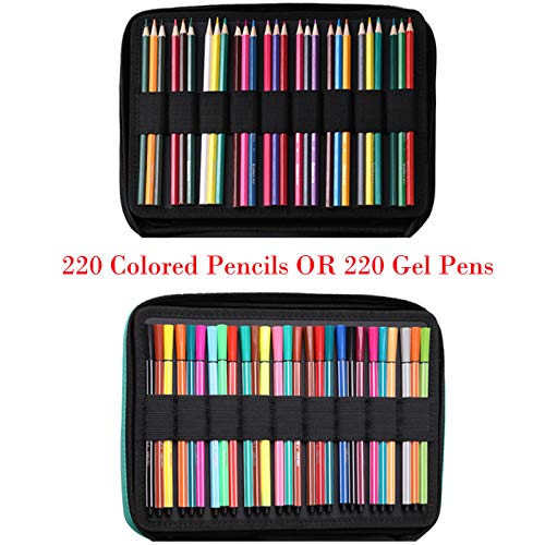 Coloring Pencil Case 220 Slots Pencils/Gel Pens Organizer Waterproof Travel Case Zipper Carrying Portable Pencil Markers Pen Holder Bag for Painter Writers - view 4