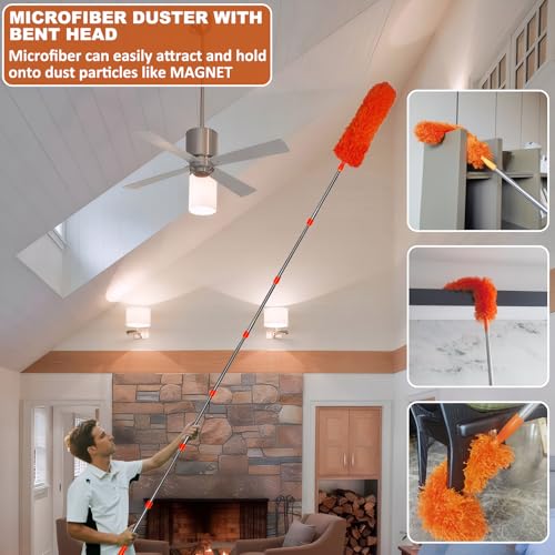 20 Ft+ High Reach Cleaning Tool Kit - Microfiber Feather Ceiling Fan Duster & Cobweb Duster with 3-14 ft Spliceable Pole Duster for Cleaning Fan, Spider Web, Ceiling, Blinds, Furniture Clean - view 6